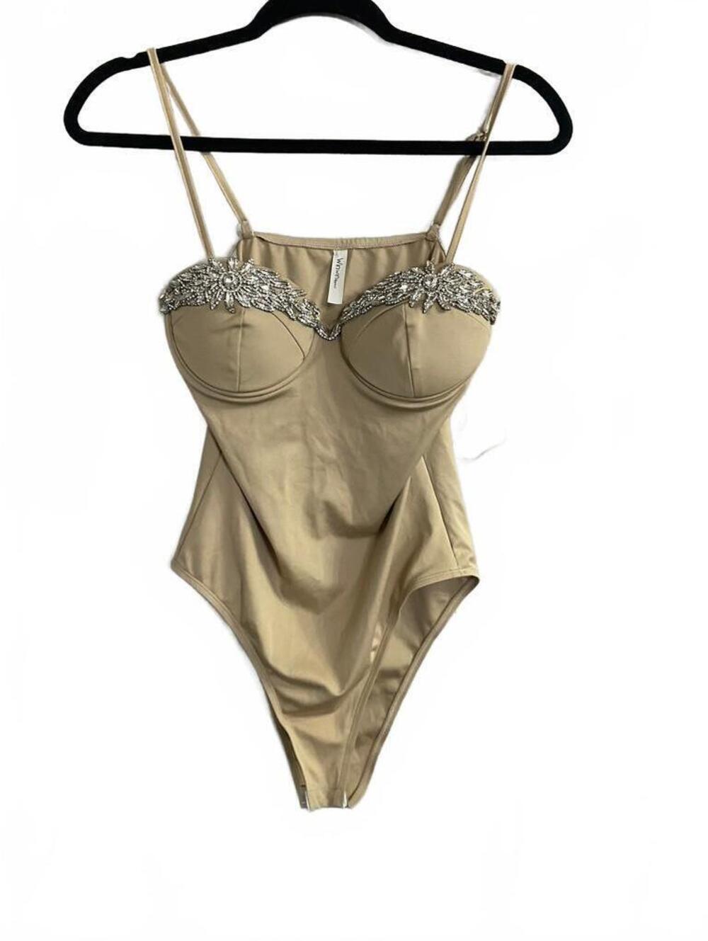 Windsor faux diamond embellished nude bodysuit size medium